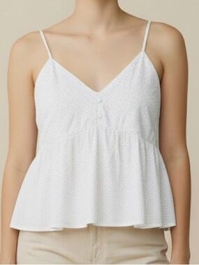 Camellia White Spaghetti-Strap Peplum Cami Top sz L